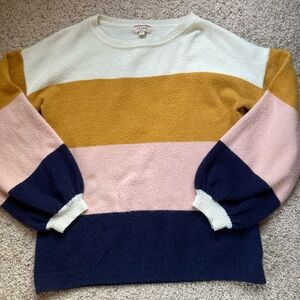 ANDREE BY UNIT Women's Striped Crew Neck Sweater - White, Gold, Pink, Navy